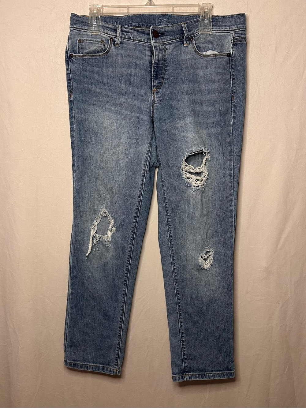 Loft Women's Blue Distressed Jeans  Modern Fit High Rise Skinny Cropped Size 10